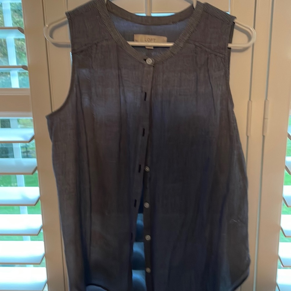 Button front blue white sleeveless top